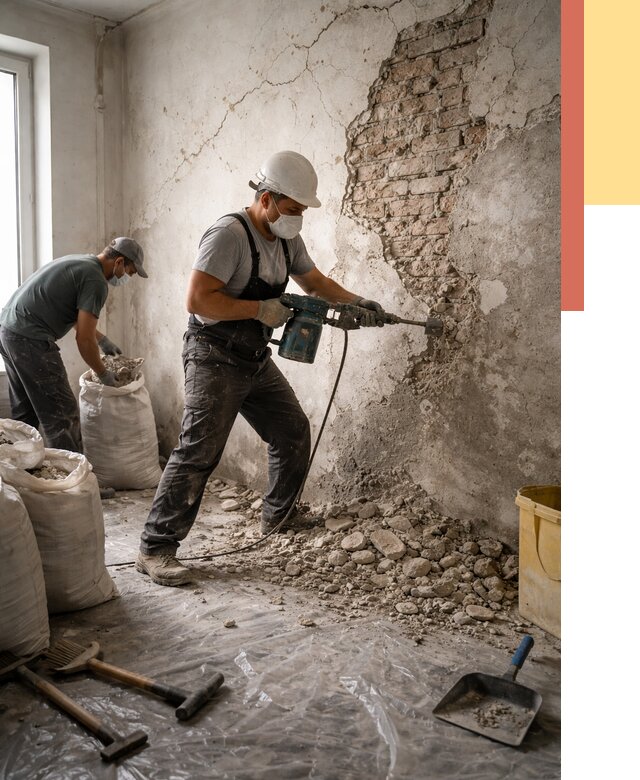 Демонтаж штукатурки со стен в Новочеркасске от 7368 руб/м² — быстро и недорого | ОТДЕЛОЧНИК-Нвч
