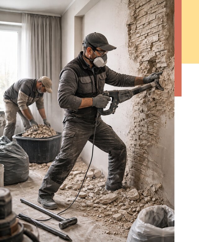 Демонтаж декоративного камня в Новочеркасске от 1484 руб/м² — быстро и недорого | ОТДЕЛОЧНИК-Нвч