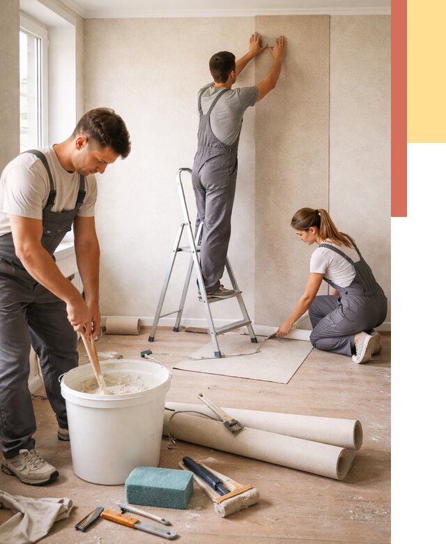 Оклейка стен обоями в Новочеркасске от 3582 руб/м2 — быстро и недорого | ОТДЕЛОЧНИК-Нвч