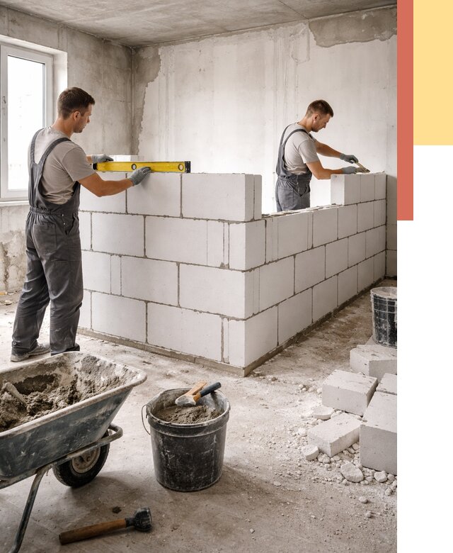 Кладка перегородок из ПГП в Новочеркасске от 2559 руб./м2 — монтаж и возведение под ключ | ОТДЕЛОЧНИК-Нвч