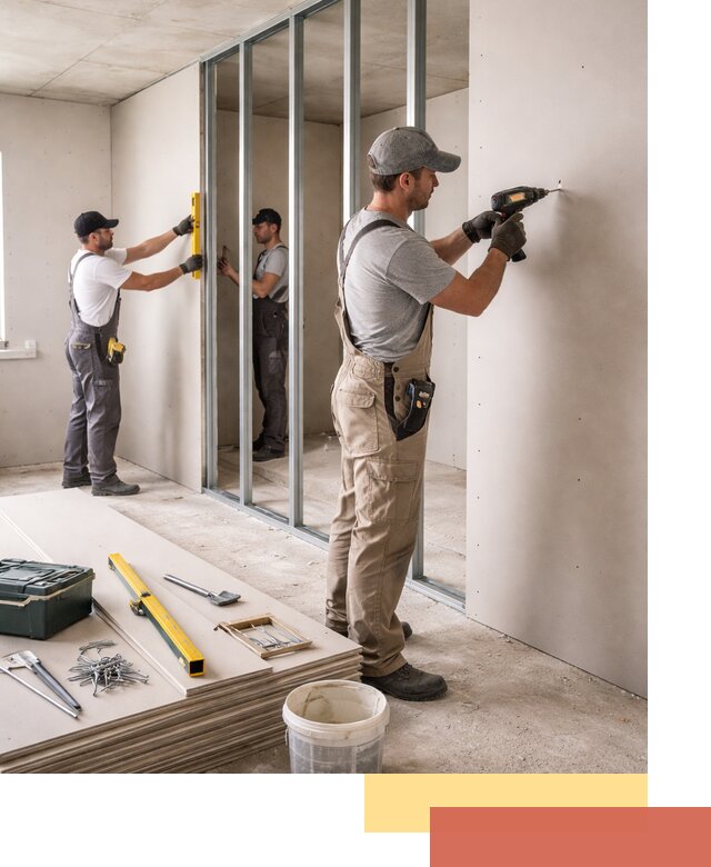 Однослойная перегородка из гипсокартона в Новочеркасске под ключ, монтаж и отделка