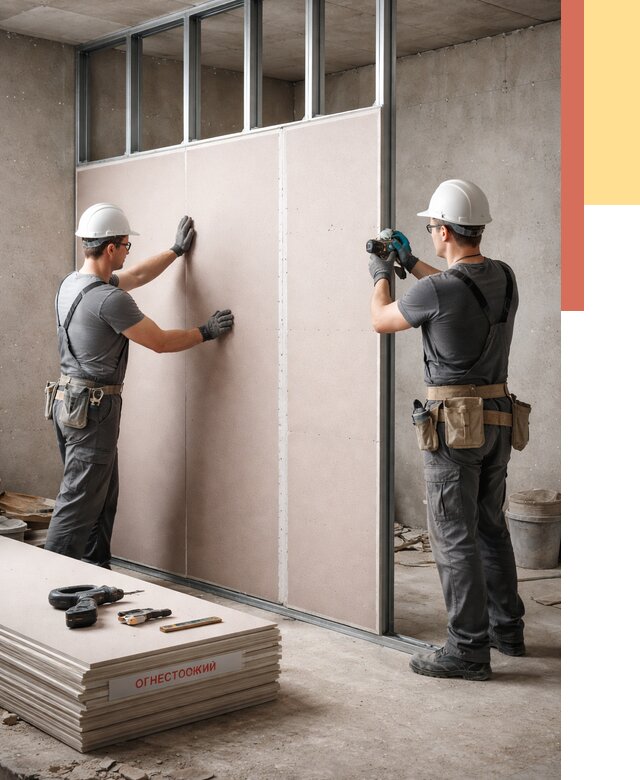 Перегородка из огнестойкого гипсокартона в Новочеркасске от 1893 руб. под ключ | ОТДЕЛОЧНИК-Нвч