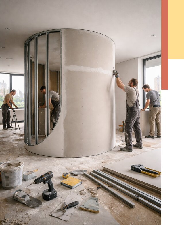 Радиусная перегородка из гипсокартона в Новочеркасске от 2968 руб. под ключ | ОТДЕЛОЧНИК-Нвч