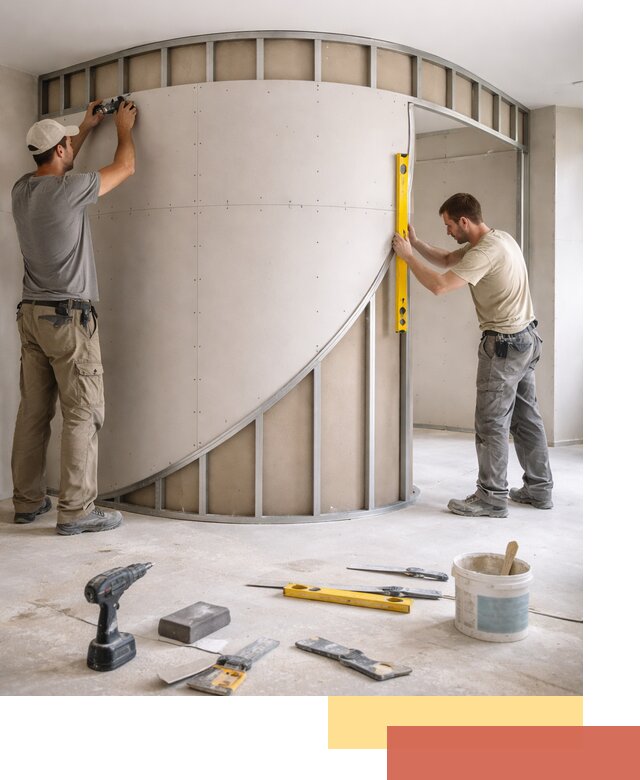 Радиусная перегородка из гипсокартона в Новочеркасске под ключ