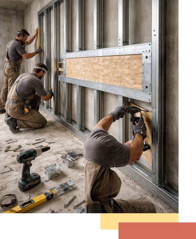 Усиленная перегородка для крепления тяжёлых конструкций в Новочеркасске