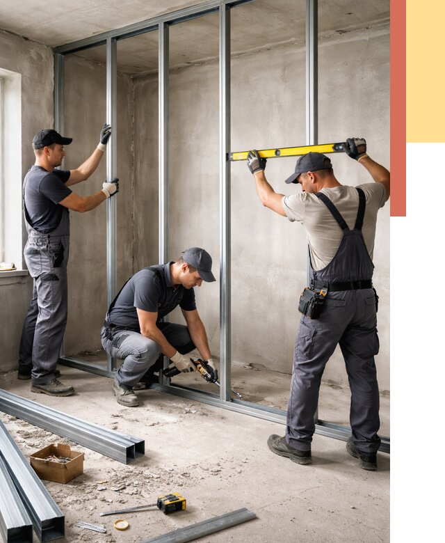 Монтаж каркаса перегородки из профиля в Новочеркасске от 768 руб. | ОТДЕЛОЧНИК-Нвч