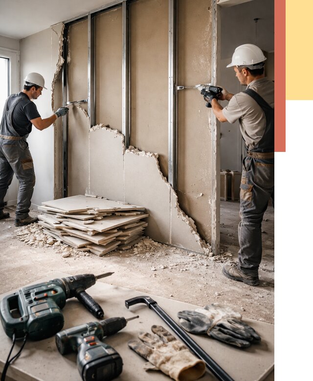 Демонтаж перегородки из гипсокартона в Новочеркасске от 1228 руб. быстро и недорого | ОТДЕЛОЧНИК-Нвч