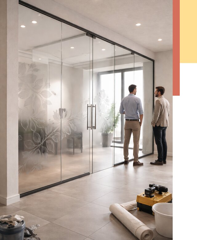 Стеклянные перегородки с рисунком в Новочеркасске от 12793 руб. монтаж и нанесение | ОТДЕЛОЧНИК-Нвч