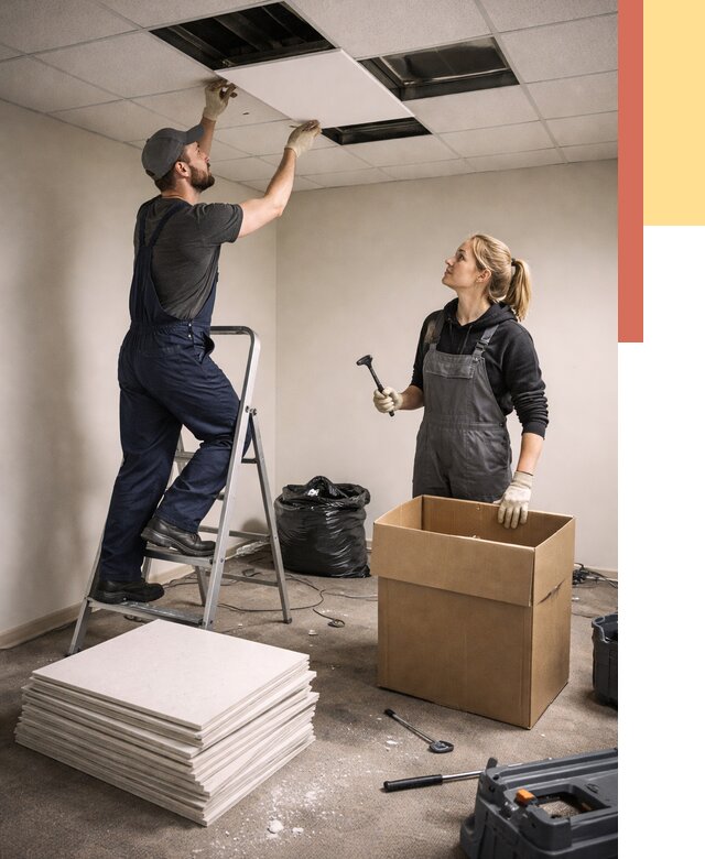 Демонтаж потолочной плитки в Новочеркасске от 4605 руб. быстро и недорого | ОТДЕЛОЧНИК-Нвч