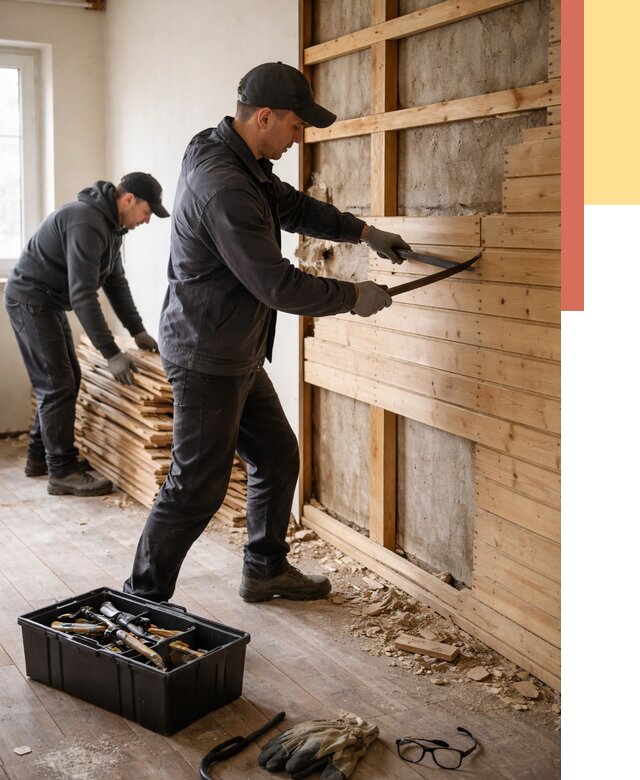 Демонтаж вагонки в Новочеркасске от 3889 руб/м2 — быстро и недорого | ОТДЕЛОЧНИК-Нвч