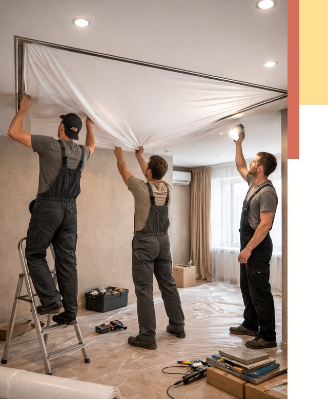 Монтаж ПВХ натяжного потолка в Новочеркасске от 3582 руб. под ключ | ОТДЕЛОЧНИК-Нвч