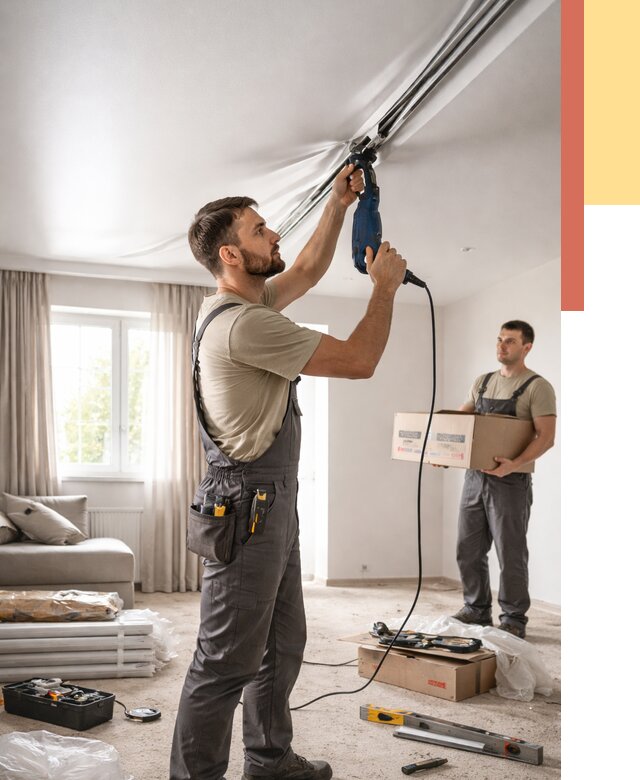 Монтаж сатинового натяжного потолка в Новочеркасске от 3582 руб. | Быстро, недорого — ОТДЕЛОЧНИК-Нвч