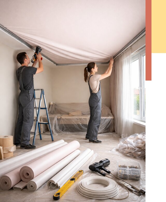 Монтаж цветного натяжного потолка в Новочеркасске от 4298 руб/м² — быстро и недорого | ОТДЕЛОЧНИК-Нвч