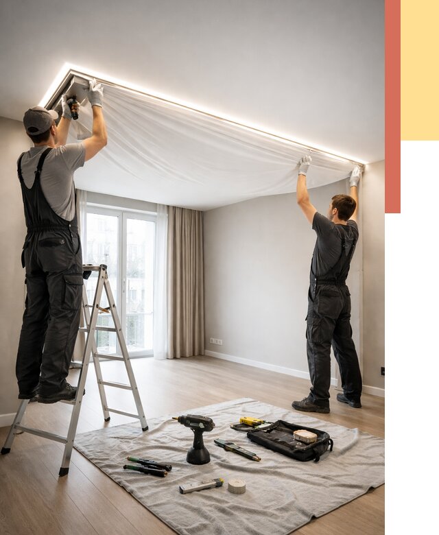 Монтаж парящего натяжного потолка в Новочеркасске от 4605 руб. быстро и недорого | ОТДЕЛОЧНИК-Нвч