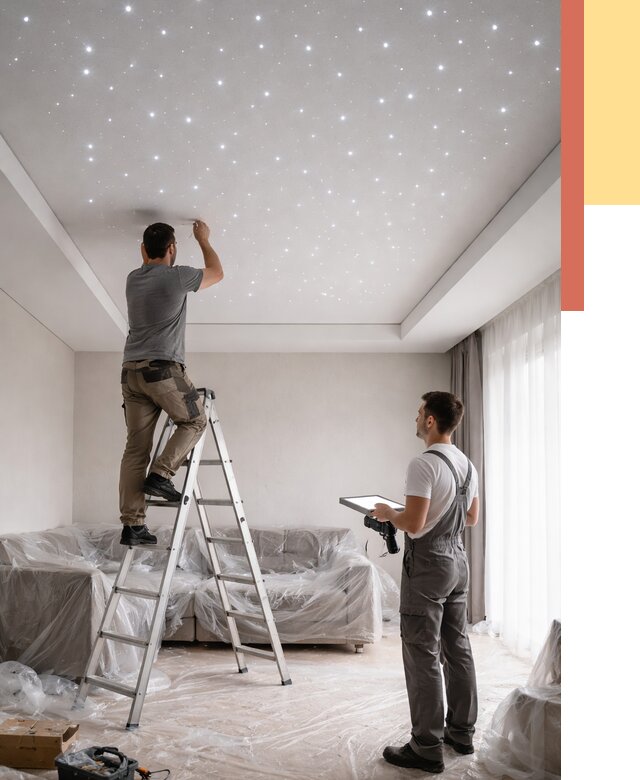 Монтаж натяжного потолка «звездное небо» в Новочеркасске от 6652 руб. | ОТДЕЛОЧНИК-Нвч