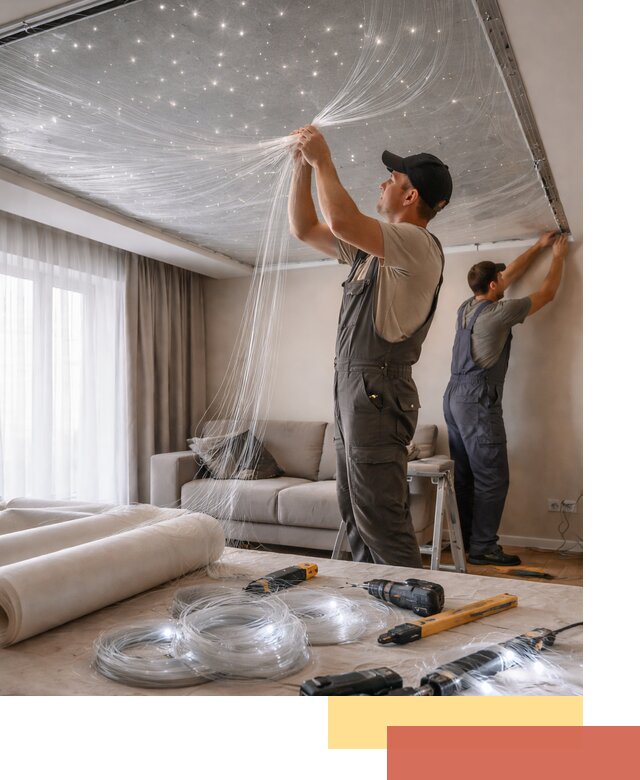 Монтаж натяжного потолка «Звездное небо» в Новочеркасске