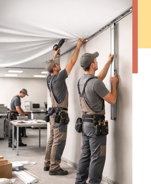 Монтаж натяжного потолка в офисе в Новочеркасске от 461 руб/м² — быстро и недорого | ОТДЕЛОЧНИК-Нвч