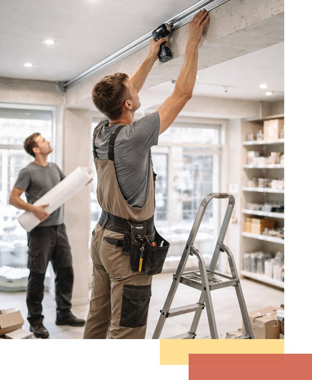 Монтаж натяжных потолков в магазине в Новочеркасске