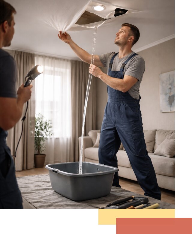 Слив воды с натяжного потолка в Новочеркасске быстро и аккуратно