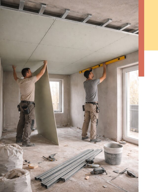 Одноуровневый потолок из гипсокартона в Новочеркасске от 768 руб. — монтаж под ключ | ОТДЕЛОЧНИК-Нвч