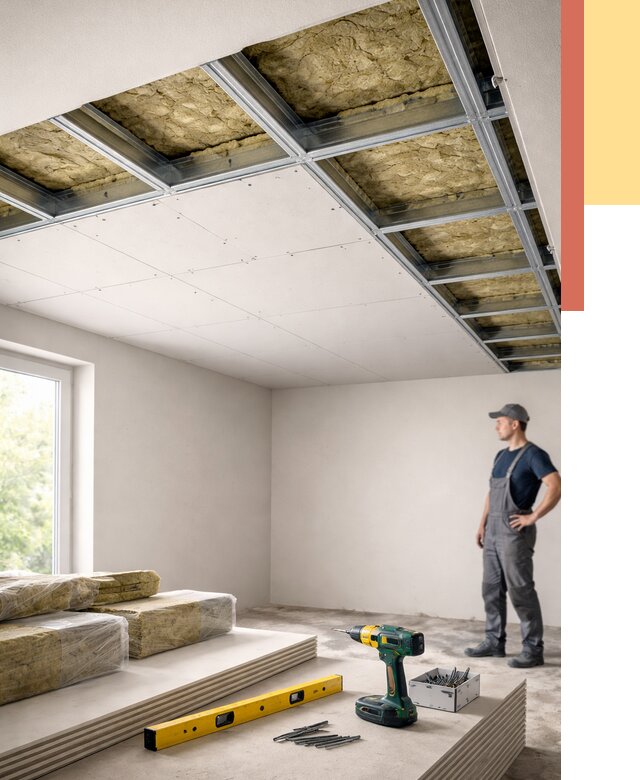 Звукоизоляция потолка ГКЛ в Новочеркасске от 972 руб. — монтаж под ключ | ОТДЕЛОЧНИК-Нвч