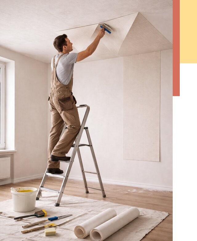 Поклейка обоев на потолок в Новочеркасске от 4605 руб. быстро и недорого | ОТДЕЛОЧНИК-Нвч